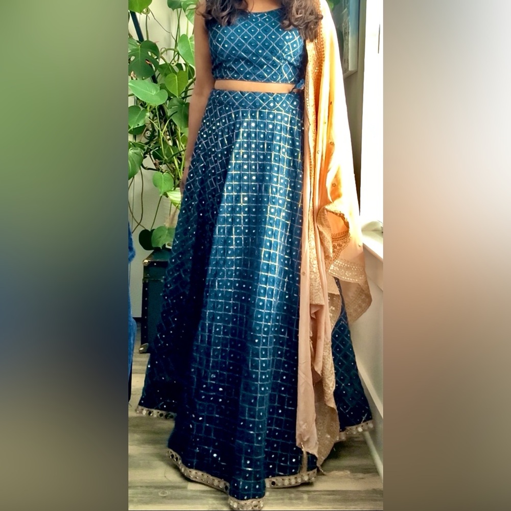 Blue and Peach Embroidered Dress